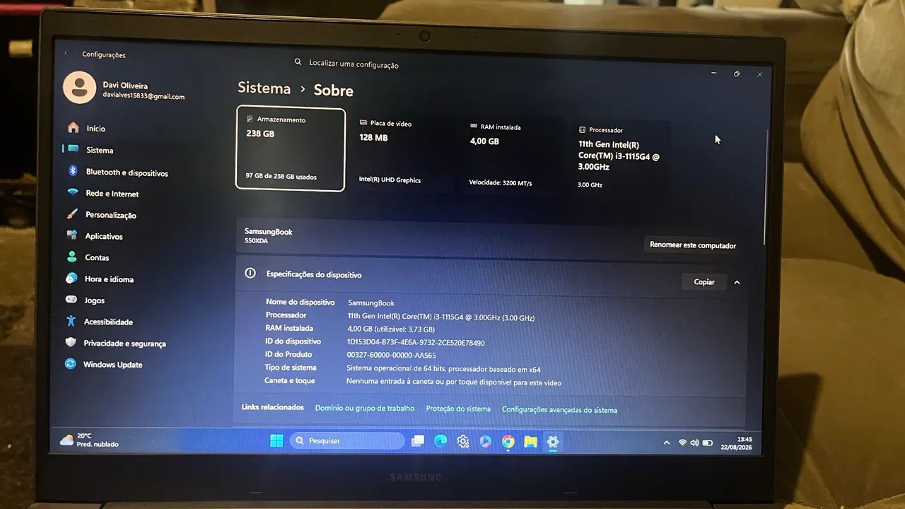 Galaxy Samsung Book i3 11ª Geração + SSD 256GB - Foto 4
