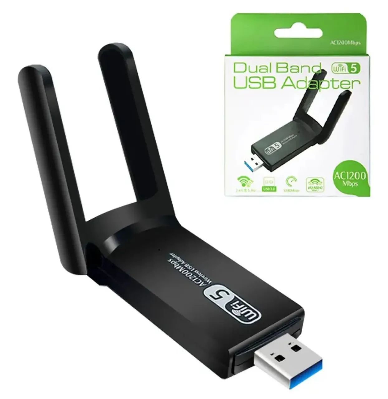 Adaptador Wifi Para Pc Usb 5ghz Dual<br>Band 1300mbps Com Anten