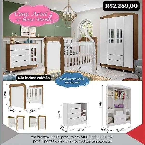 Quarto de bebê Ariel 4 portas completo - Foto 2