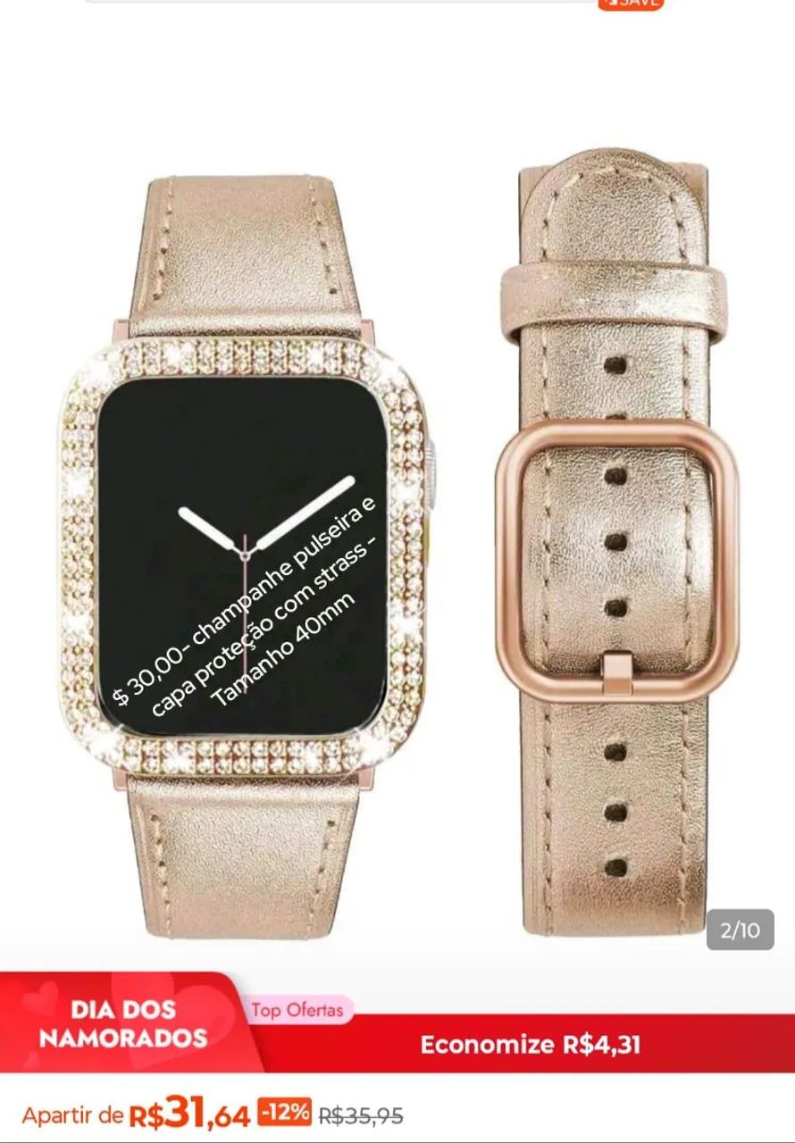 Pulseira e capa protetora smartwatch champanhe com strass Tam. 40mm - Foto 2