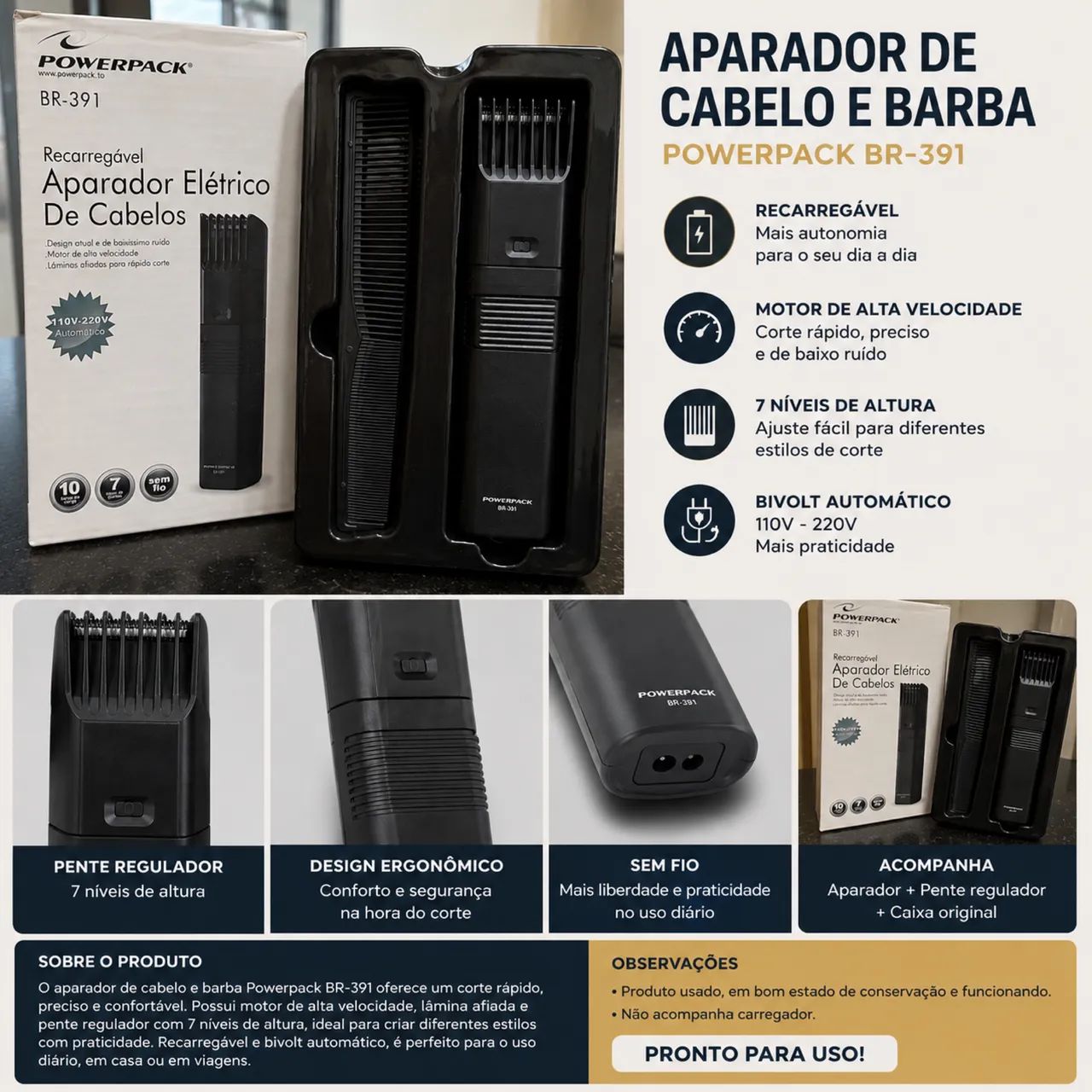 Aparador de Cabelo e Barba Powerpack BR-391  - Foto 2