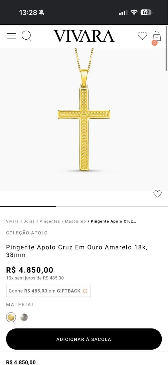 Pingente Vivara Ouro 18K 38mm 2.4g 