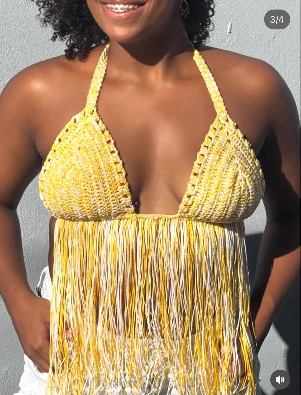 Top de crochê com franja   - Foto 3