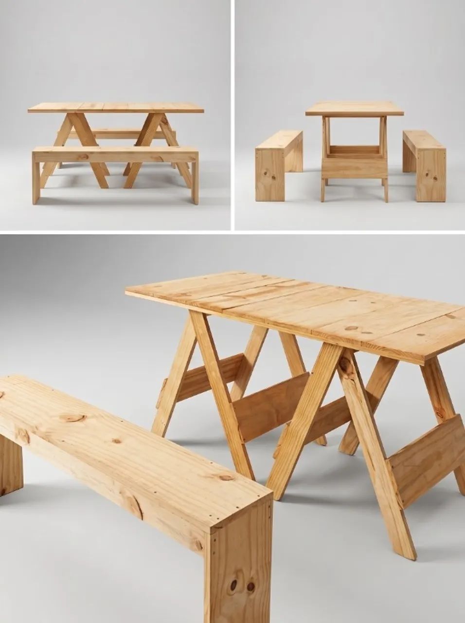Mesa de Madeira com Bancos 4 lugares Modelo Cavalete (10 unidades) - Foto 4