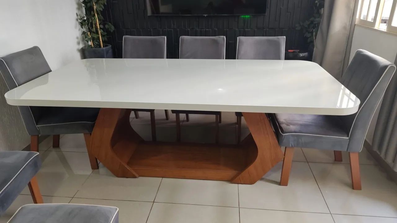 MESA 8 CADEIRAS TAMPO DE VIDRO - Foto 2