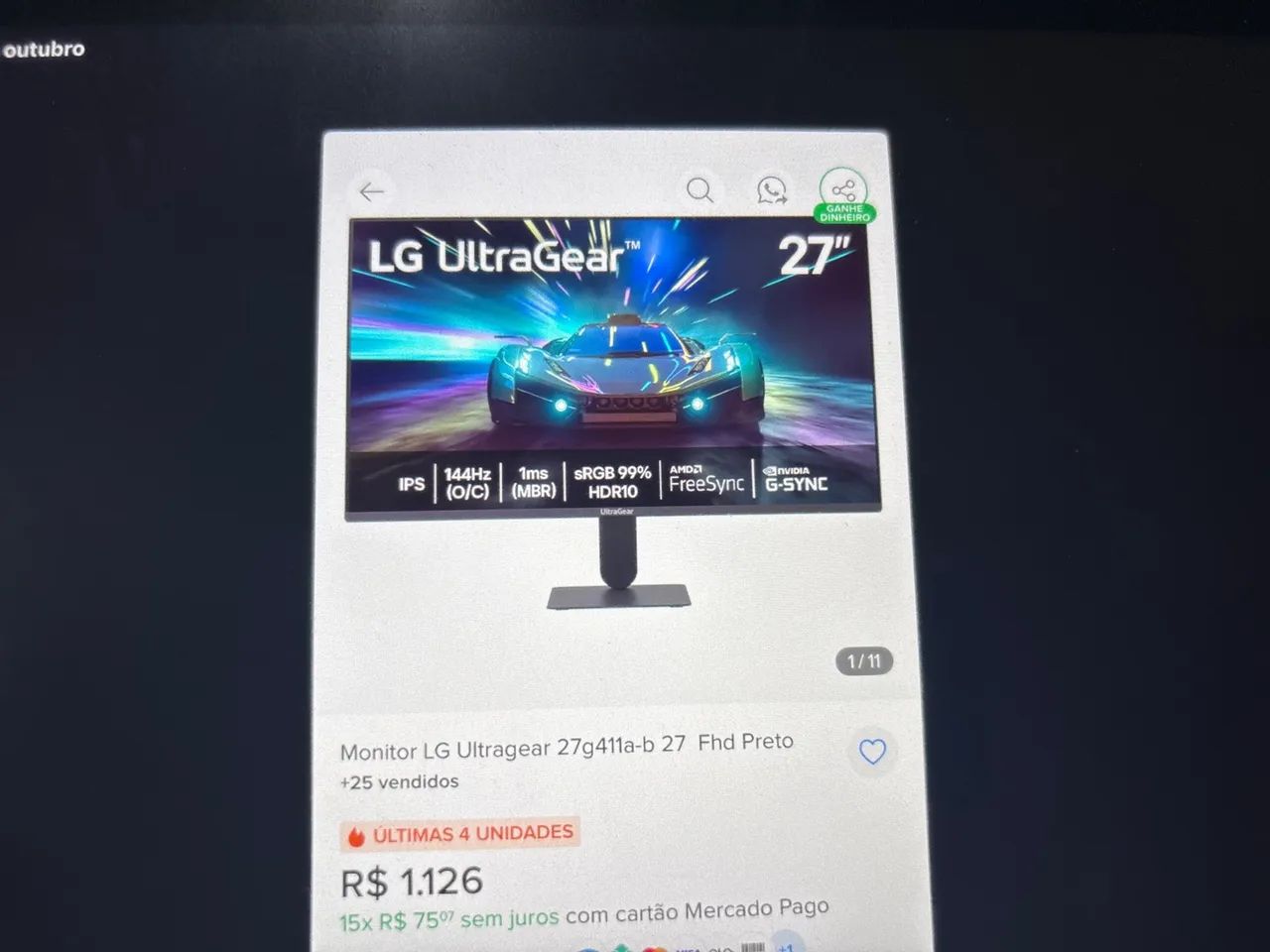 Monitor LG Ultragear 27 polegadas  - Foto 2