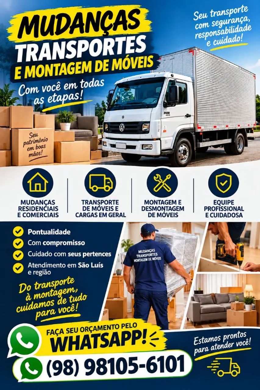 MUDANÇAS, TRANSPORTES E MONTAGEM DE MÓVEIS