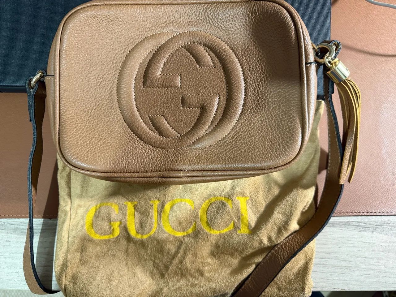 Bolsa de couro bege 