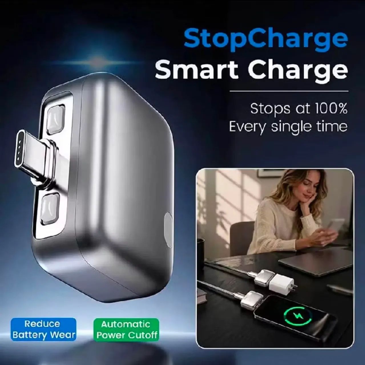 Separador de carregamento e parada automática inteligente universal type-C 140w  - Foto 3
