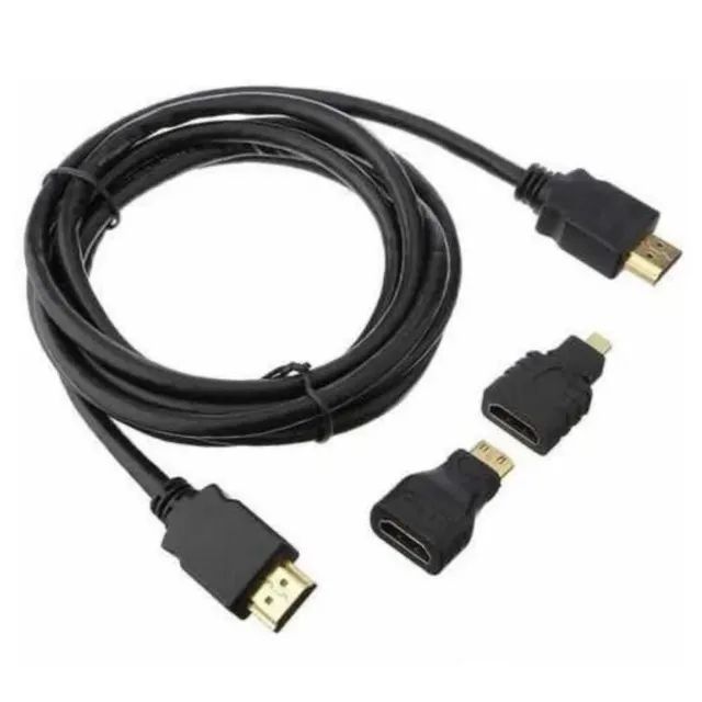 Combo Cabo Hdmi 3 Em 1 Adaptador Mini E Micro Hdmi 1,5m Full Hd 3d