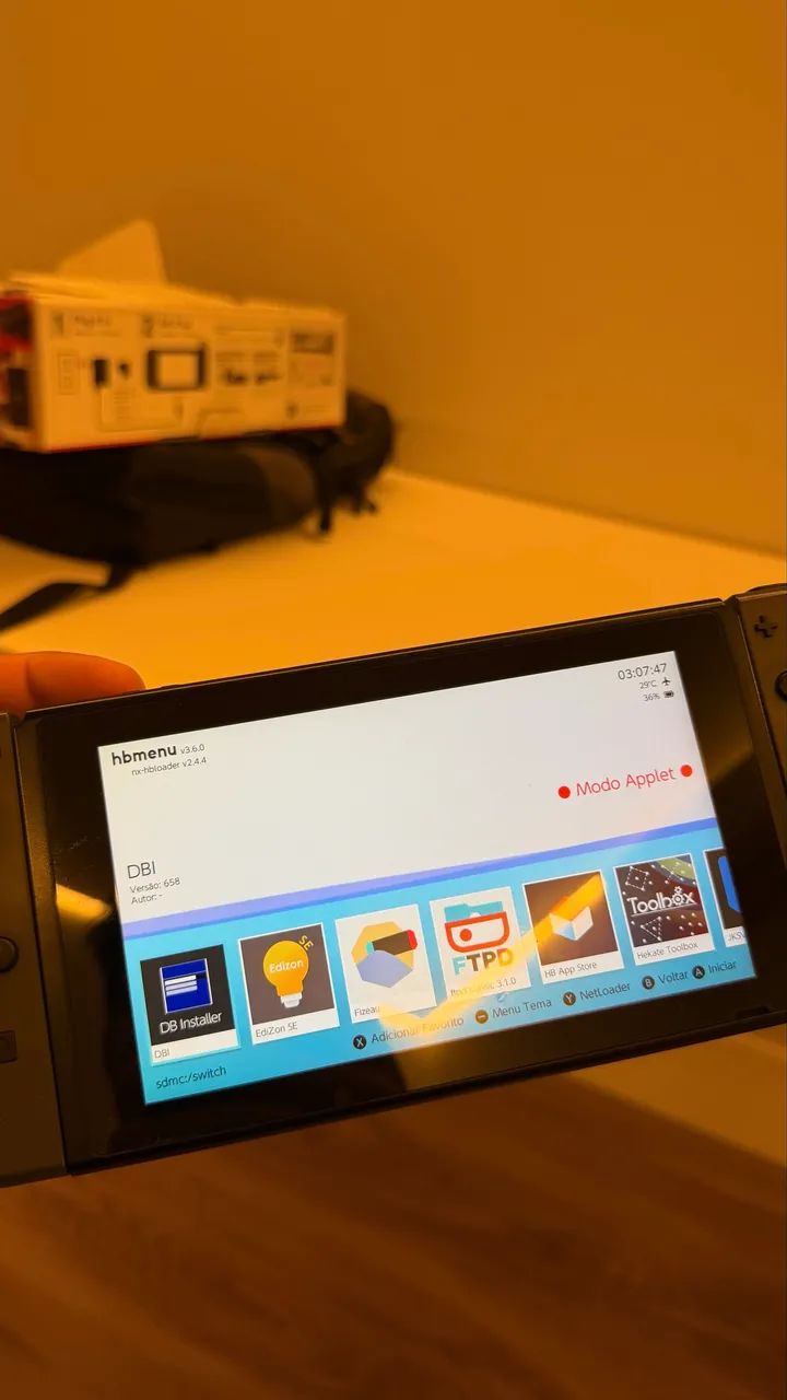 Nintendo Switch V2 desbloqueado SSD 128GB na caixa