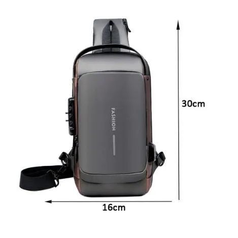 Bolsa Transversal Impermeável com Cadeado Antifurto e Cabo USB