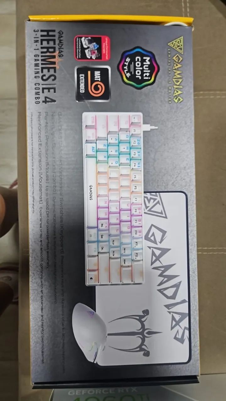 Kit mouse, teclado mecanico e mouse pad gamdias hermes e4 branco rgb - Foto 2