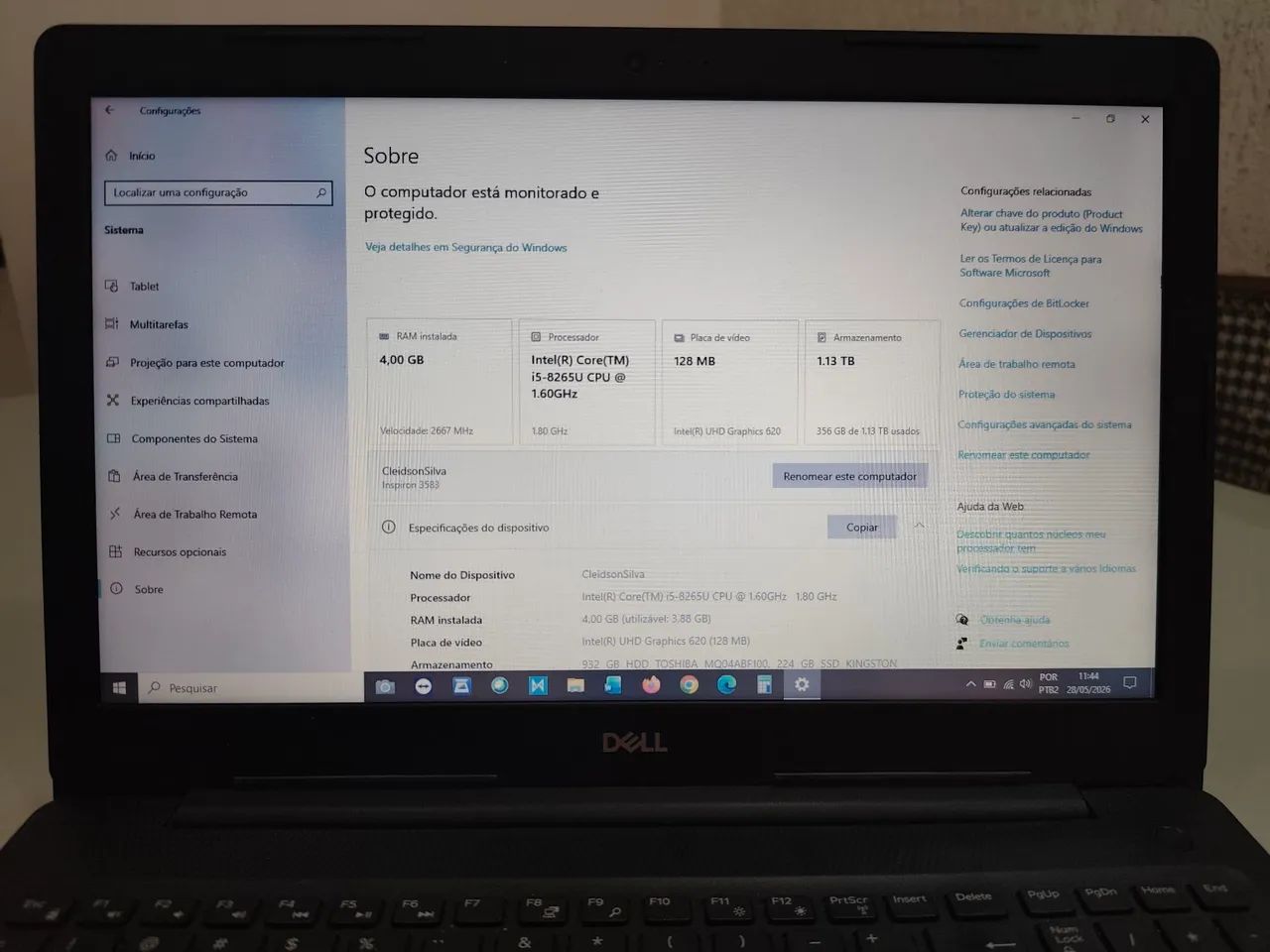 Notebook Dell I5 8ª Geração - 80% de Bateria. - Foto 2