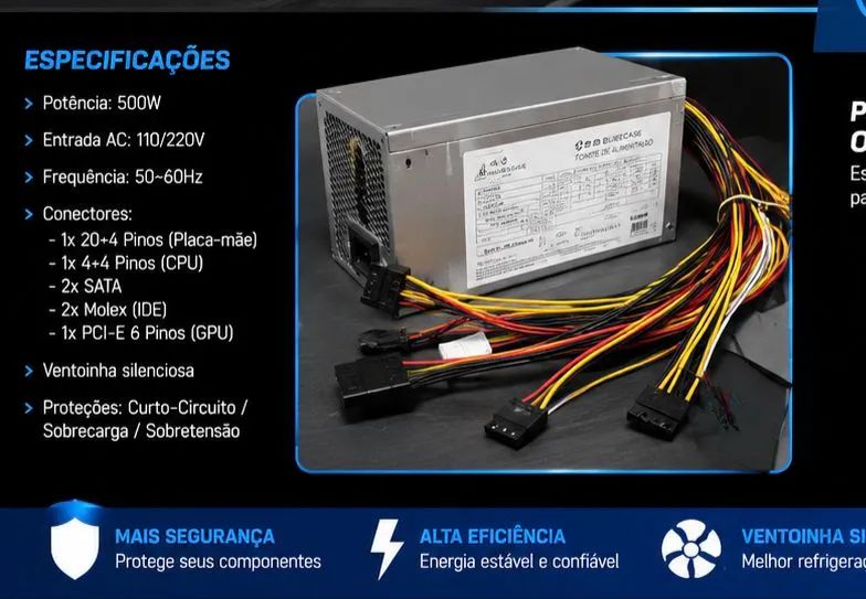 ? Fonte Bluecase 500W | Funcionando Perfeitamente | Ótimo Custo-Benefício - Foto 5