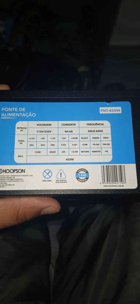 fonte de alimentação Hoopson FNT-450W