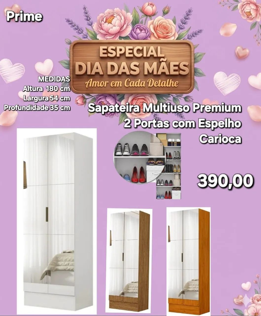 SAPATEIRA MULTIUSO PREMIUM 2 PORTAS COM ESPELHO CARIOCA