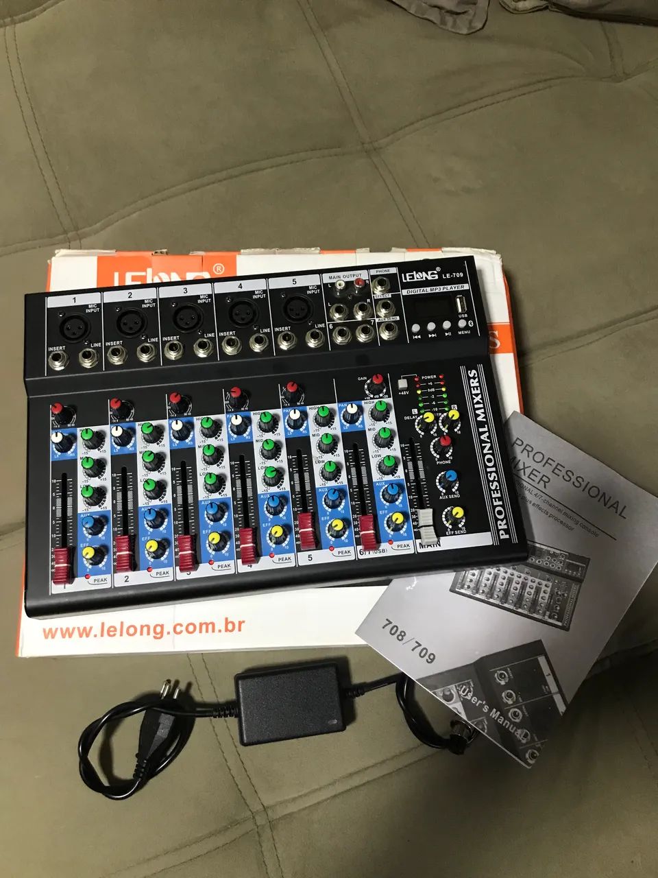 Mesa de som lelong LE-709 com placa de áudio 