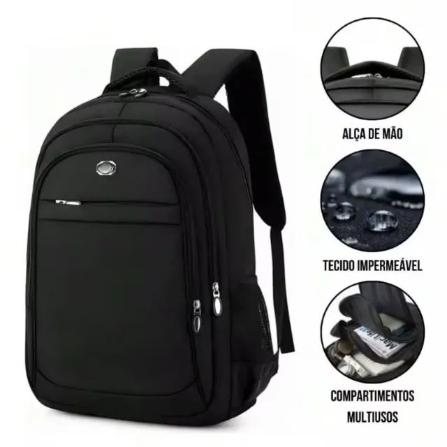 Mochila Bolsa Escolar Premium Resistente Prática Trabalho - Preta - Foto 3