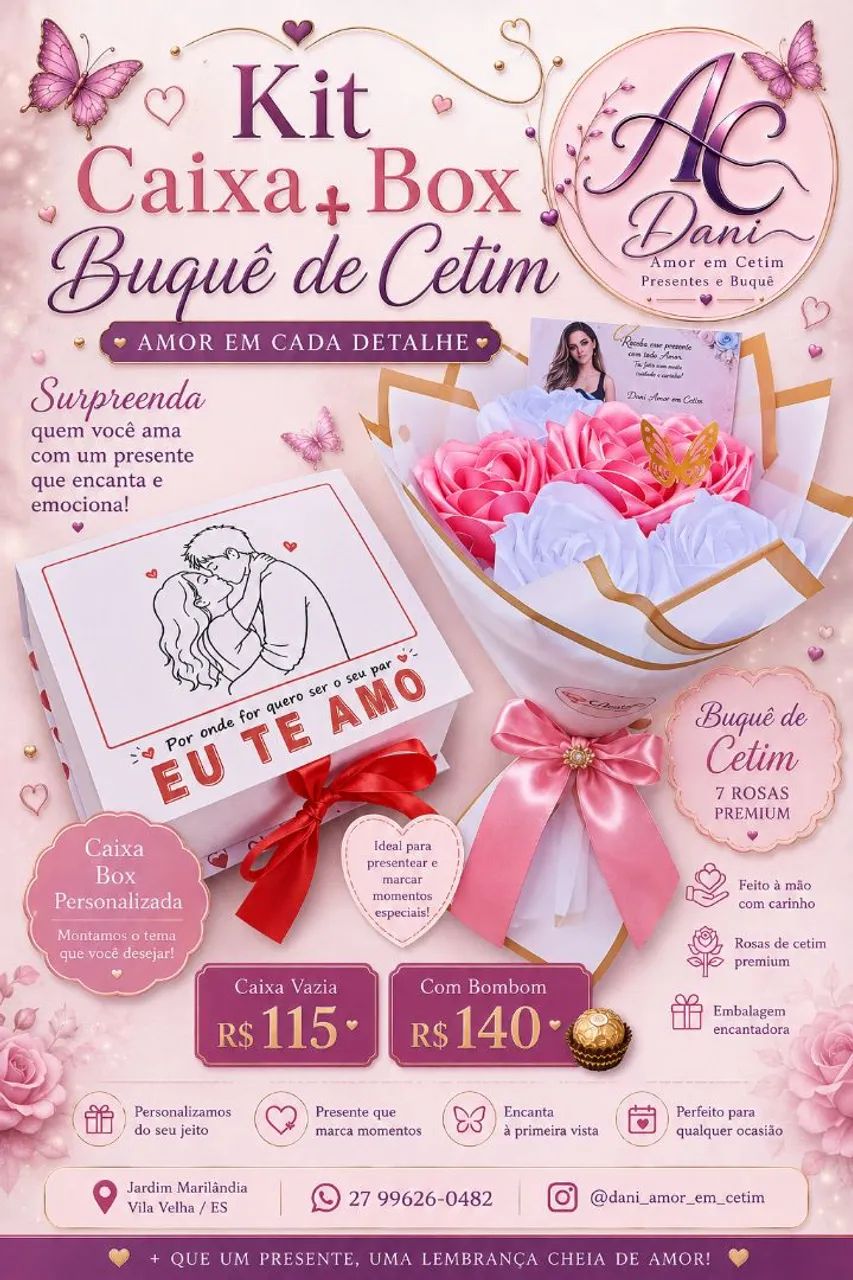 Kit Caixa Box e Buquê de Cetim