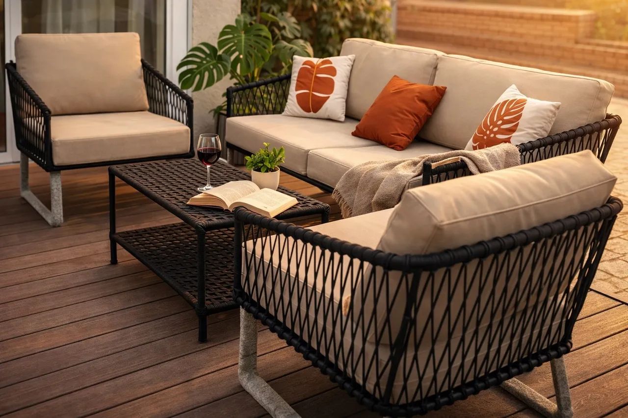 Sofa área externa alumínio corda nautica almofada nautica ou aquablock 