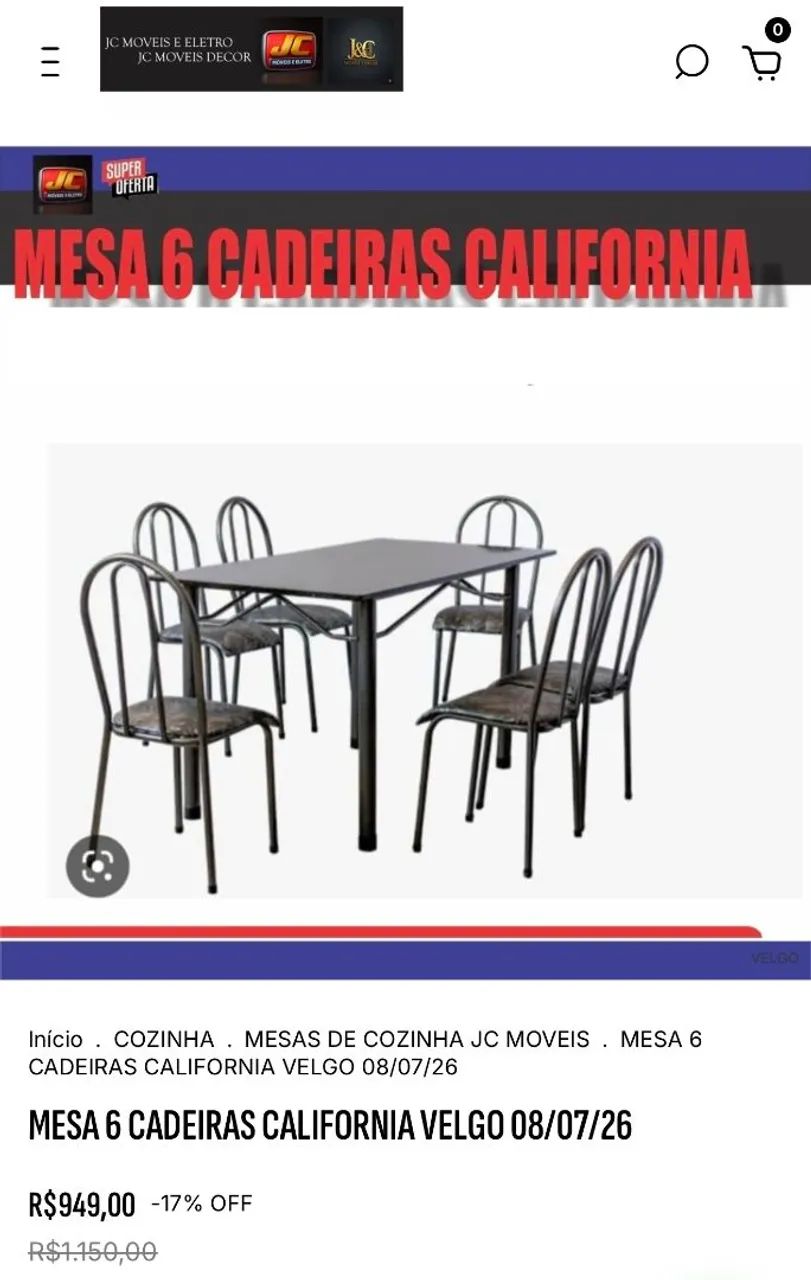 MESA 6 CADEIRAS CALIFÓRNIA 
