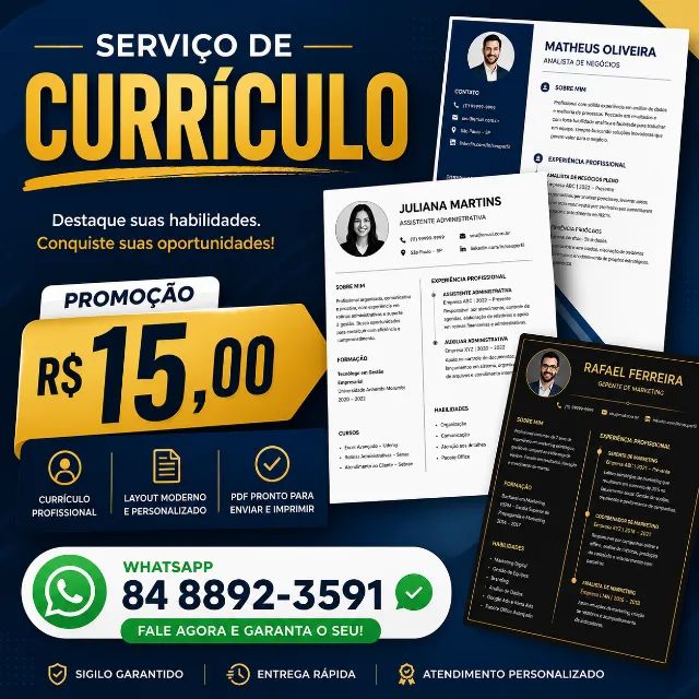 Currículo Profissional l Em PDF l Entrega rápida 