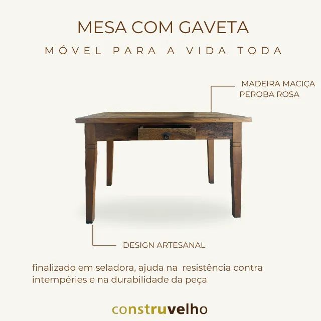 Mesa de Jantar madeira de demolição peroba rosa.  - Foto 3