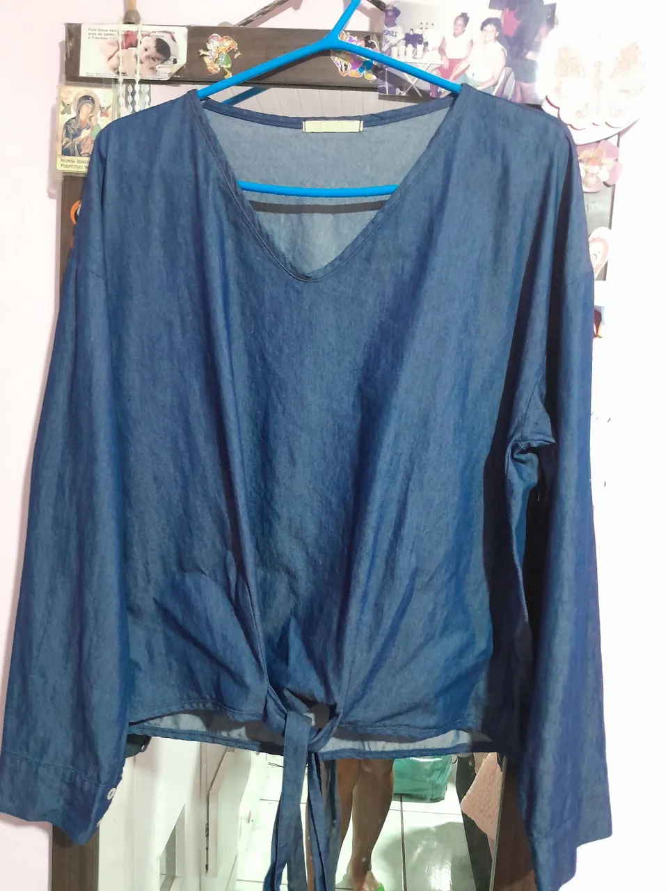 Blusa Jeans Feminina com Nó Charmosa