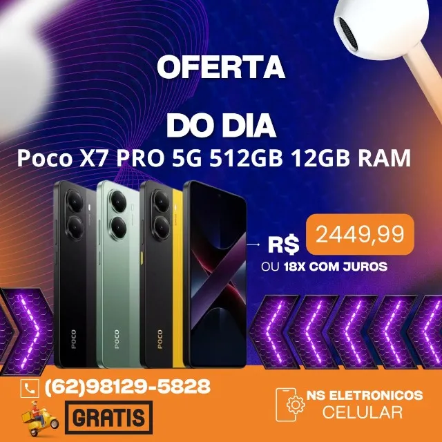 Smartphone Xiaomi Poco X7 Pro 5G NFC Versao Global 512GB/12GB Entrega Gratis