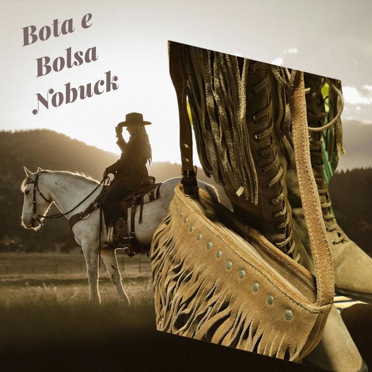BOTA E BOLSA NOBUCK COM FRANJA CAQUES - Foto 2