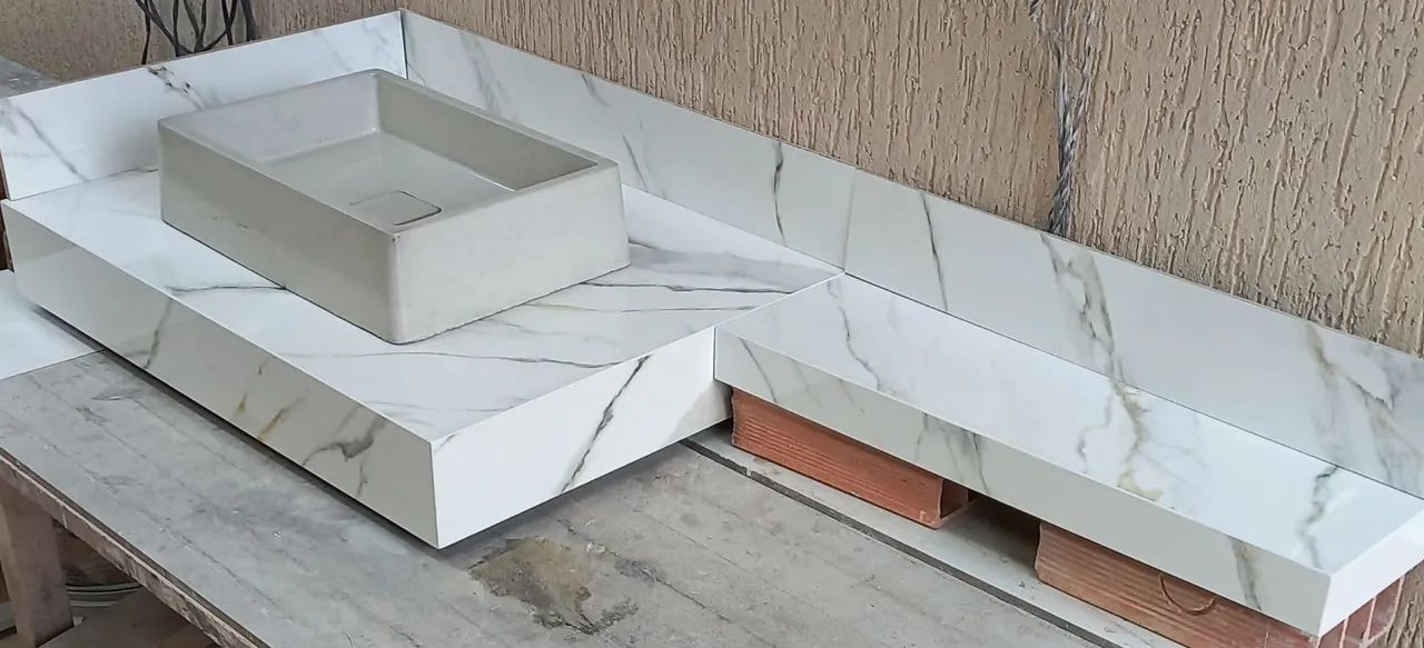 Bancada de porcelanato para pia de banheiro - Foto 4