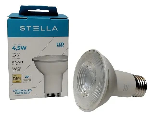 30 Lâmpadas LED Stella Par20 4,5w 3000k