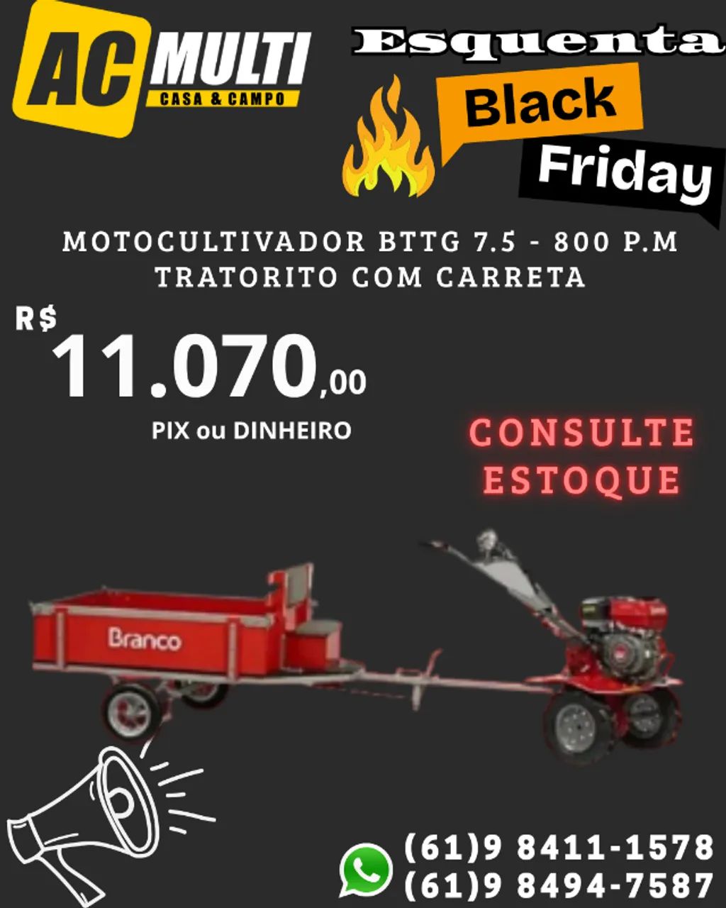 Motocultivador Microtrator Tratorito Tobata BTTG 7.5 - 800 P.M Tratorito com carreta