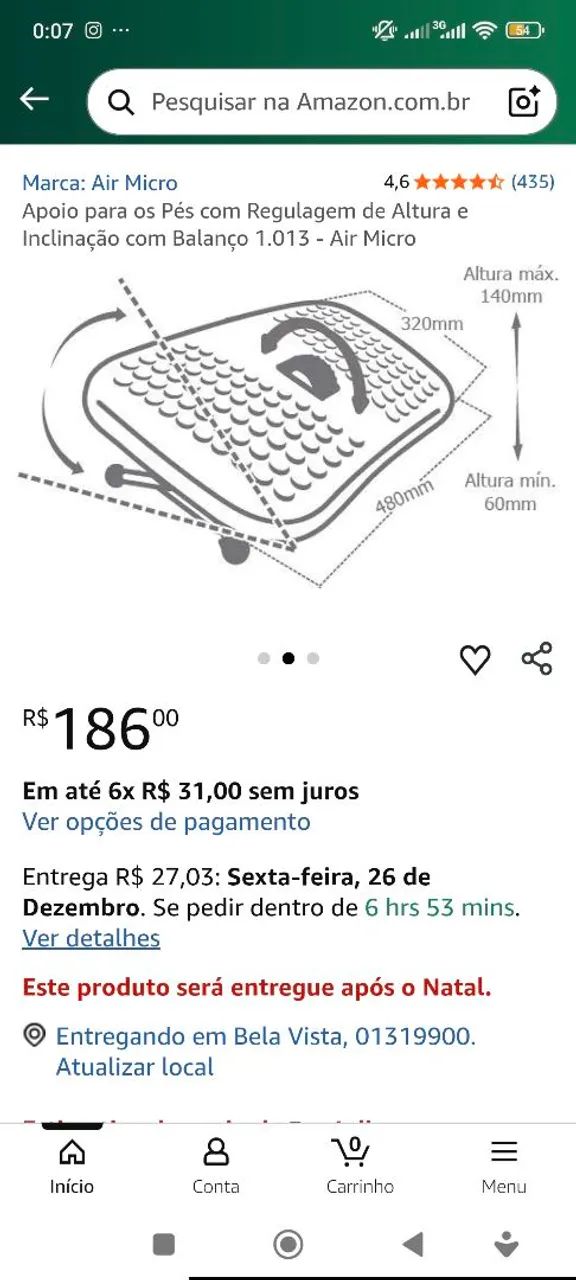 Apoio para os Pés com Regulagem de Altura e Inclinação com Balanço 1.013 - Air Micro - Foto 2