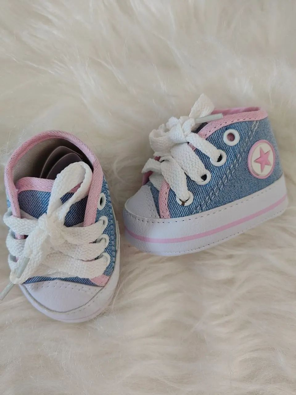 Tênis de Bebê RN Azul com Detalhes Rosa