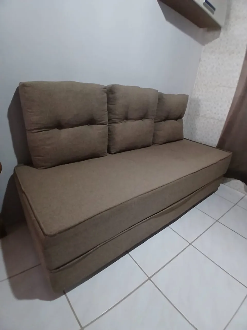 Sofá cama de tecido de linho Marron