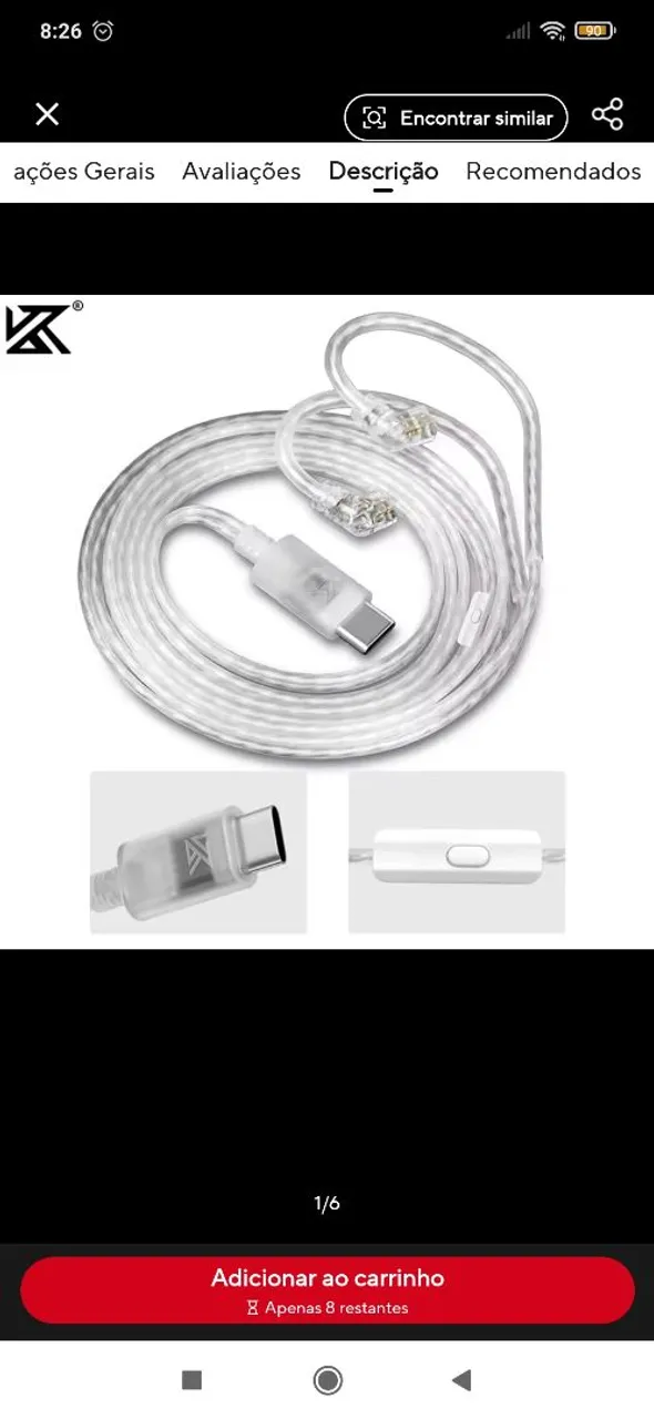 Cabo KZ USB tipo c