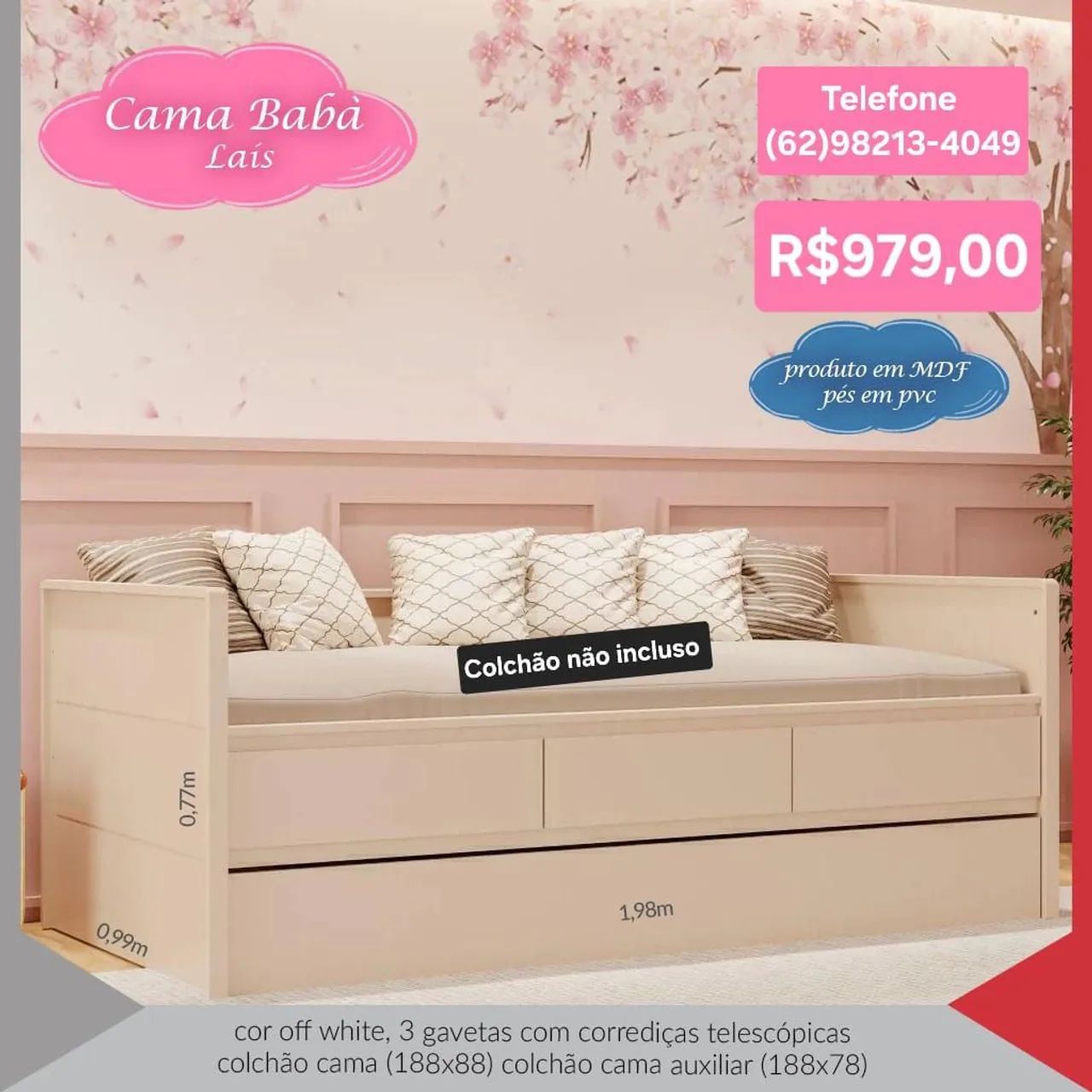 Cama babá Laís com auxiliar 