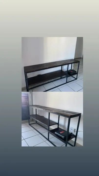 Estante de Ferro e Madeira com 2 Prateleiras