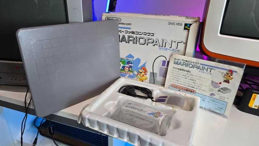 Jogo Mario Paint original japonês completo de Super Famicom/SNES com mouse e mousepad