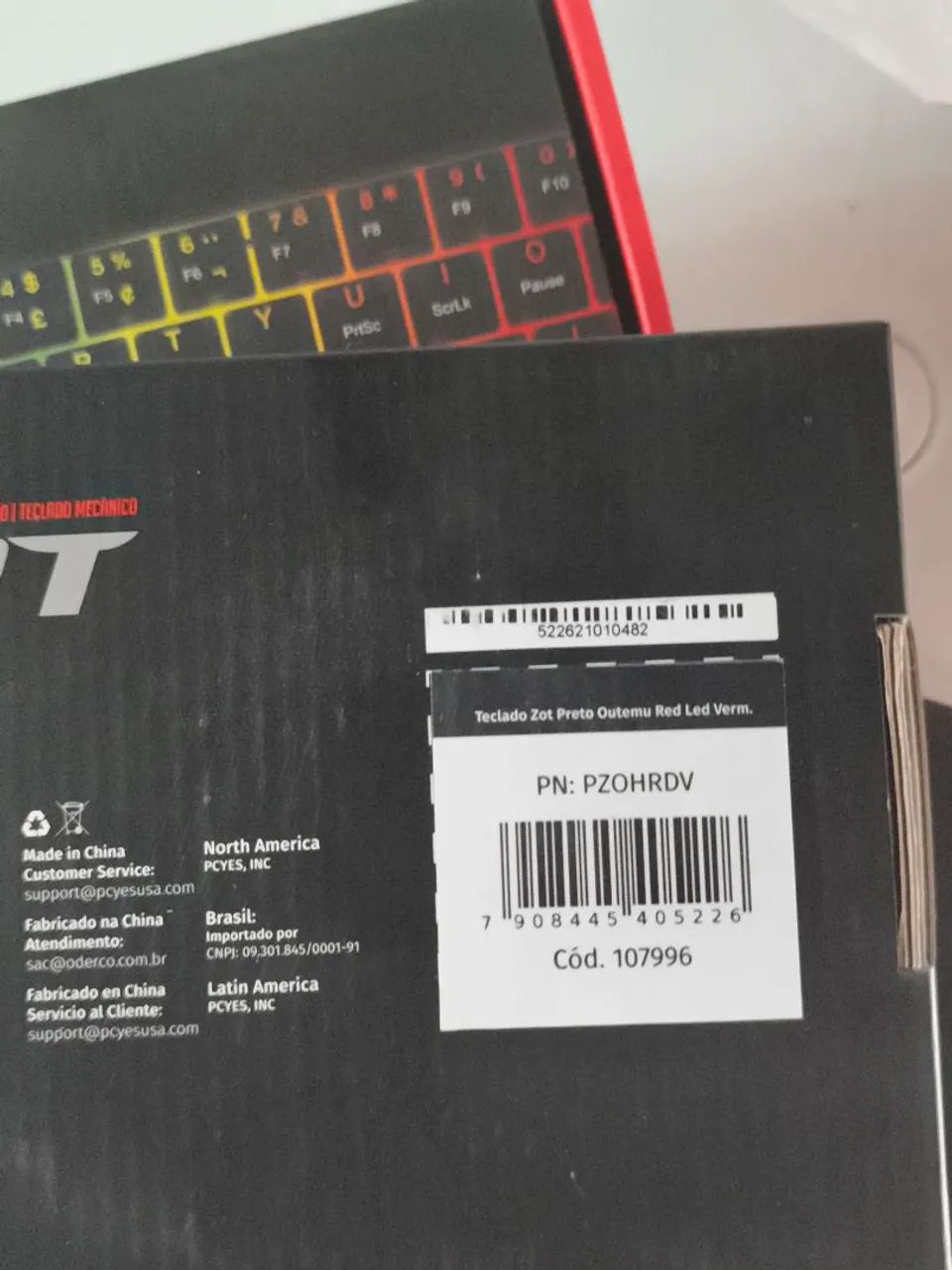 TECLADO GAMER ZOT PCYES PRETO LUZ VERMELHA