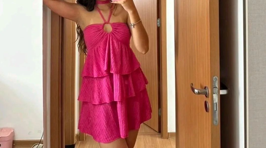 VESTIDO ROSA COM BABADINHO MODA PATY  - Foto 3