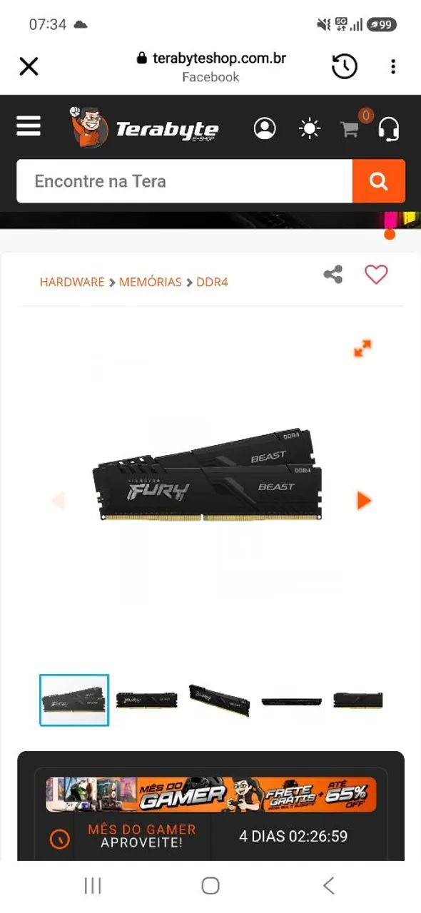 Memória ran ddr4 16gb  fury