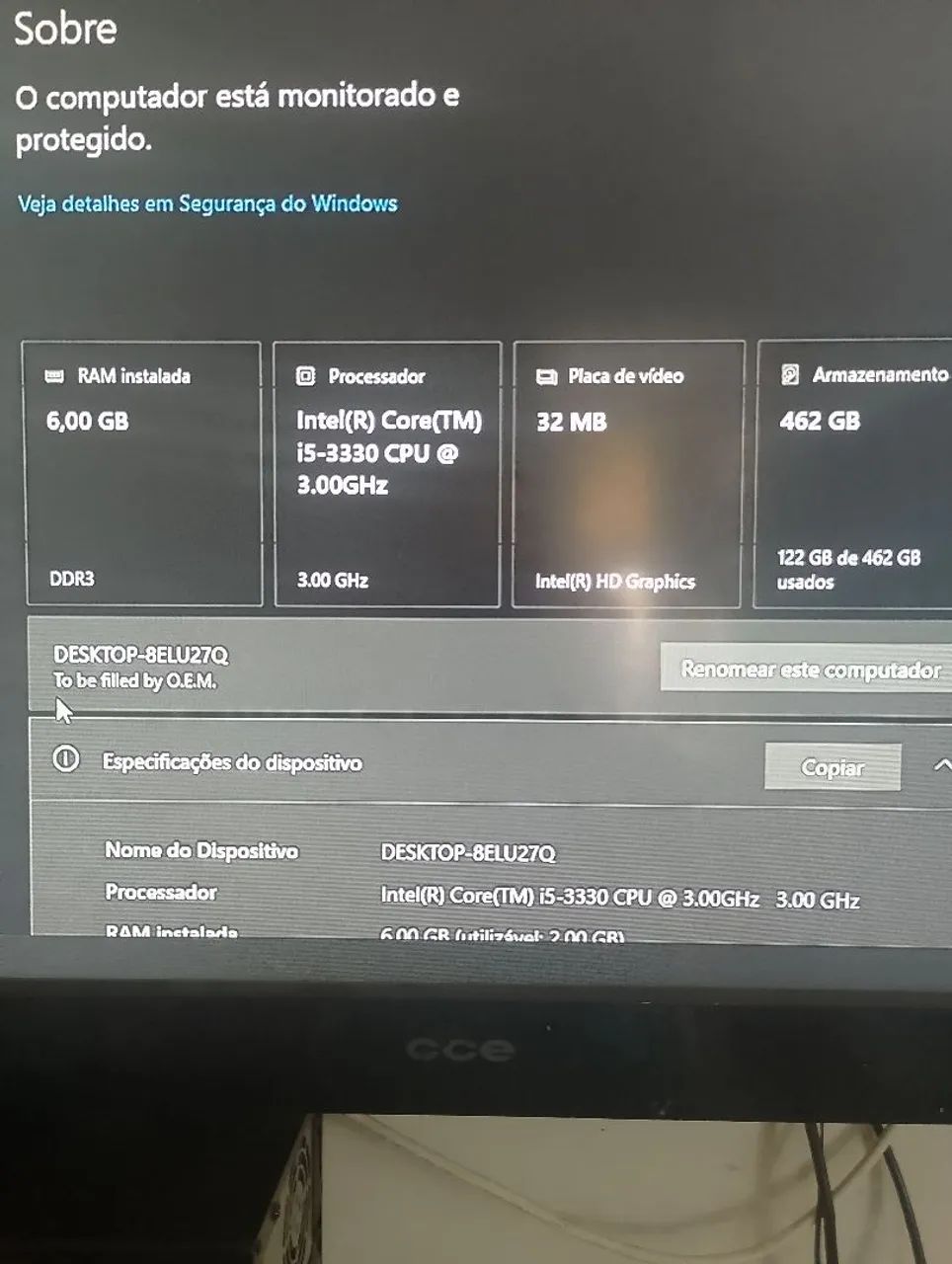 Só CPU 6 GB de RAM ssd 256 GB Corel i5 - Foto 2