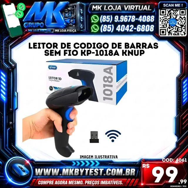 Leitor De Codigo De Barras Sem Fio Kp-1018A Knup
