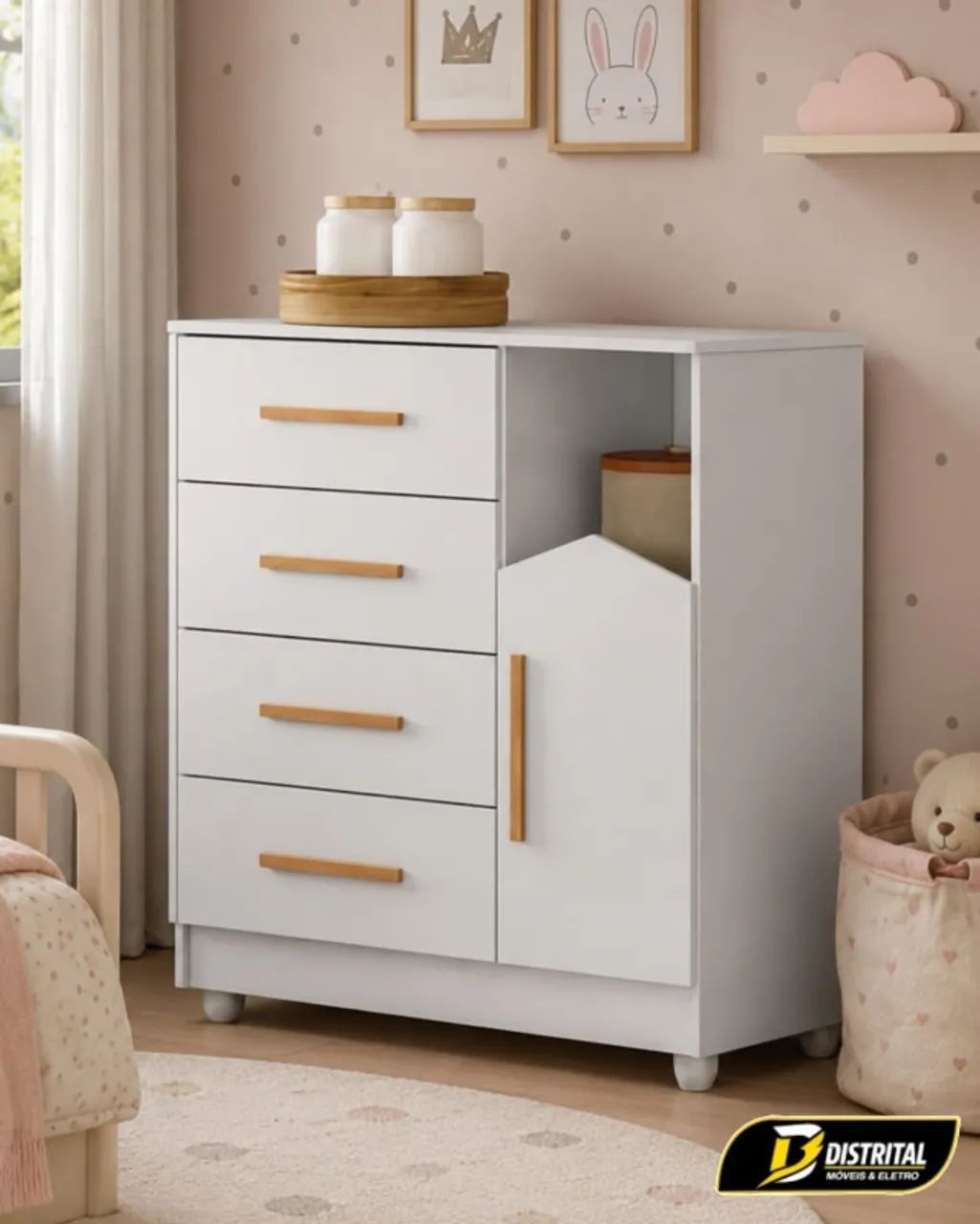 Cômoda Duda Infantil 4 Gavetas 1 Porta Pronta Entrega