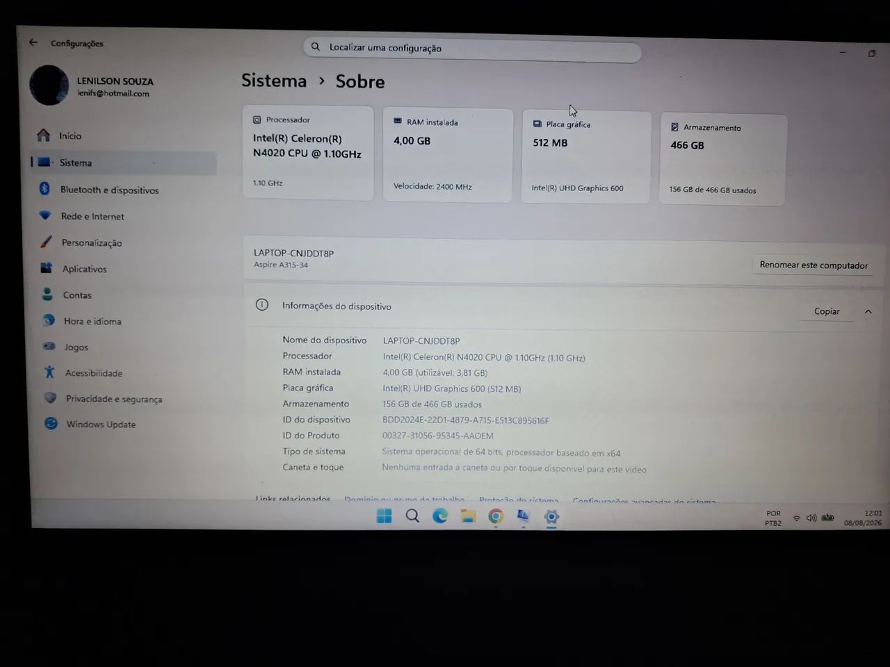 NOTEBOOK ACER ASPIRE 3 A315-34