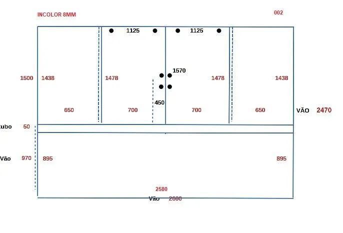 Vidros para janela 4 folhas com fixo embaixo 