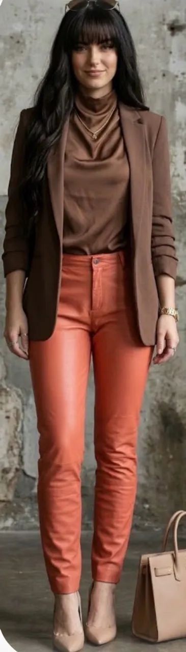 Calça de couro legítimo terracota 